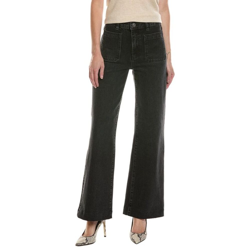 Frame Denim Womens Frame The Refined Vector Wide Leg Jean, Black